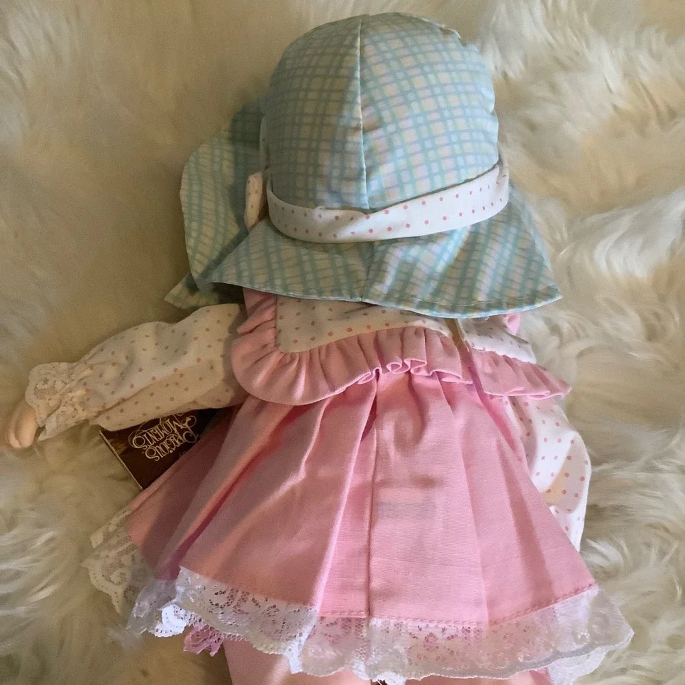Vintage Precious Moments Soft Body‎ Doll Pink Dress Gingham Hat 16 inch PMC Inc